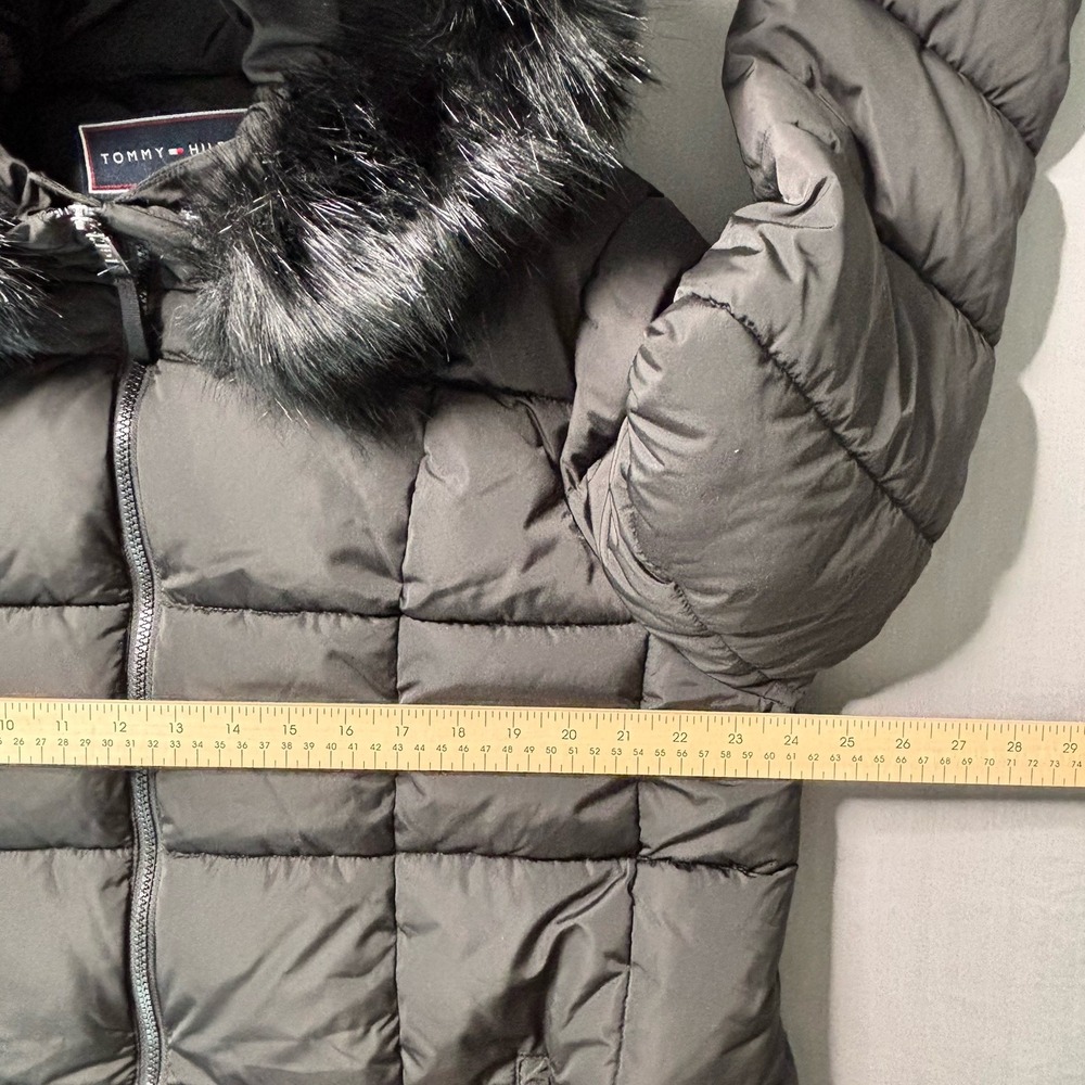 Tommy Hilfiger Women's Black Heavy Weight Puffer Jacket Hooded Faux Fur Size XL - Picture 9 of 13